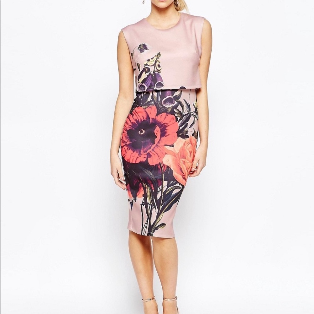 Hope and Ivy 2 in 1 Pencil Dress with Placement Floral by ASOS